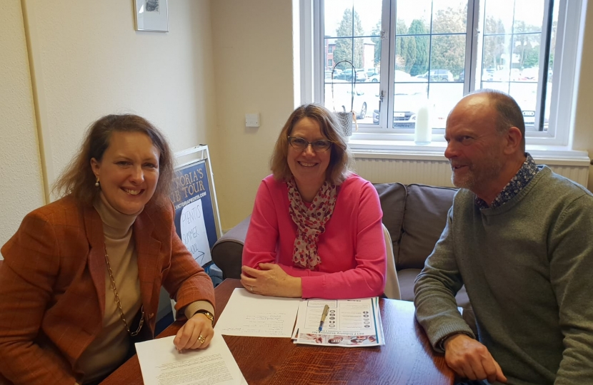 Victoria Prentis MP with Hilary Hall and Keith Mellen.